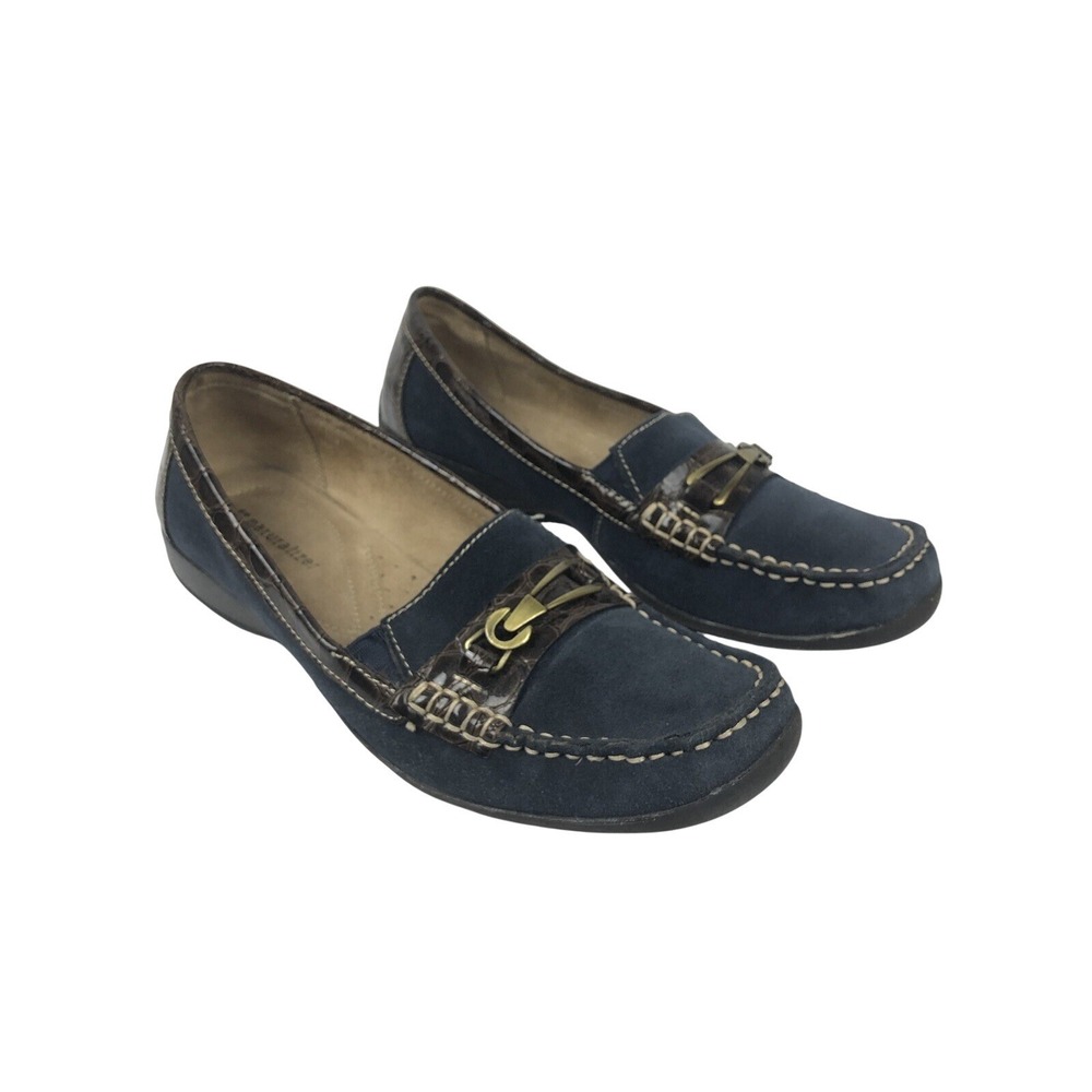 Naturalizer Womens Slip On Loafer Shoes Flats Blue Medal Design Front‎ Sz 9.5M
